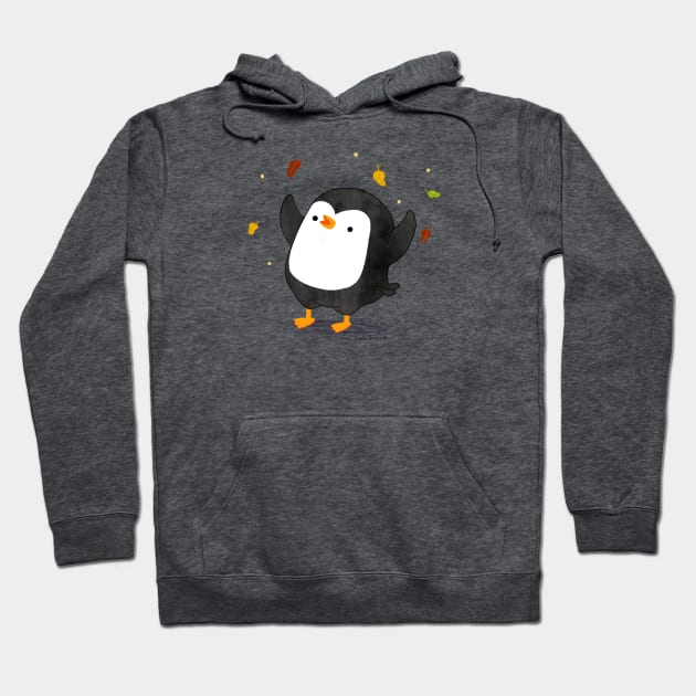 Penguin having fun with autumn leaves Hoodie by thepenguinsfamily
